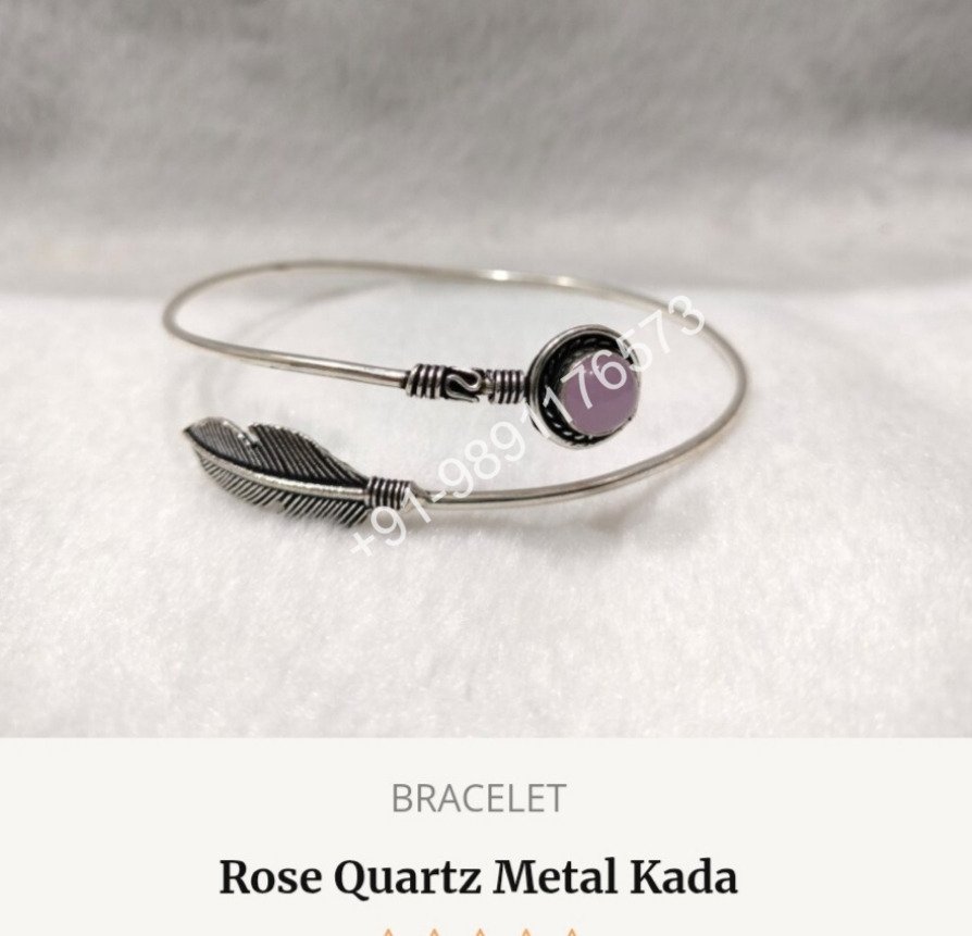 ROSE QUARTZ METAL KADA BRACELET